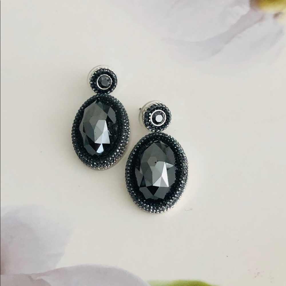 Vintage Swarovski Jet Hematite Earrings